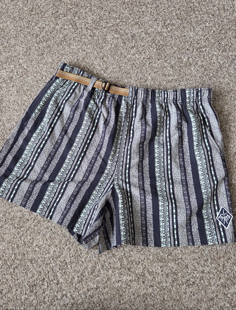 Prana Indio Heritage Short Black Boho Mens Size Medium Belted Hiking Climbing